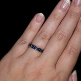 4Ct Emerald Cut Blue Sapphire Full Eternity Wedding Band 18K White Gold Finish