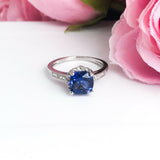 2Ct Cushion Cut Blue Sapphire Diamond Floral Engagement Ring 14K White Gold Over