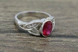 2ct Oval Cut Pink Ruby Engagement Ring Celtic Trinity Knot 14k White Gold Finish