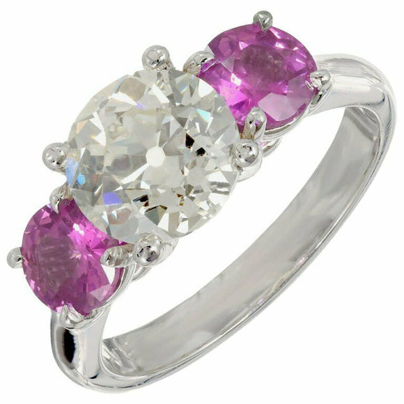 2ct Round Cut Diamond Pink Sapphire Trilogy Engagement Ring 14k White Gold Over