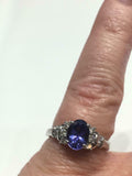 3ct Oval Cut Sapphire Solitaire Step Accent Engagement Ring 14k White Gold Over