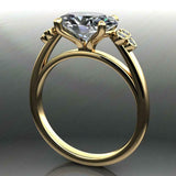 Solitaire Bezel Set Round Accents Ring 2ct Oval Cut Diamond 14k Yellow Gold Over