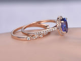 1.6ct Oval Cut Blue Tanzanite Bridal Set Engagement Ring 14k Rose Gold Finish