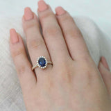 2ct Oval Cut Blue Sapphire Engagement Ring Round Accent Halo 14k YellowGold Over