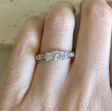 2ct Princess Cut Diamond Trilogy Ring 14k White Gold Finish with Round Accents