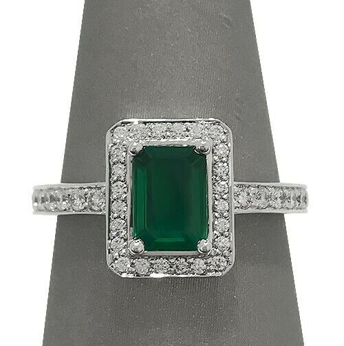 3Ct Green Emerald Vintage Diamond Accents Halo Engage Ring 14K White Gold Finish