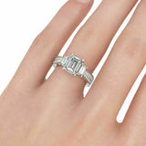 4Ct Emerald Cut Diamond Dual Row Accent Engagement Ring 14K White Gold Finish