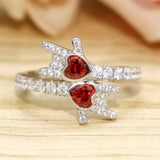 3Ct Heart Cut Red Garnet Diamond Stylish Stackable Ring 14K White Gold Finish