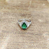 2ct Pear Cut Green Emerald Halo Split Shank Engagement Ring 14k White Gold Over