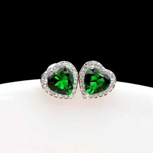 3Ct Heart Cut Green Emerald Love Halo Solitaire Stud Earring 14K White Gold Over