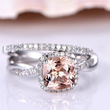 1.7ct Cushion Peach Morganite Infinity Bridal Engagement Ring 14k WhiteGold Over