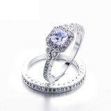 2ct Princess Diamond Engagement Ring 14k WhiteGold Over Halo Milgrain Bridal Set