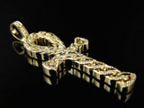 0.7ct Round Cut VVS1D Diamond Pendant Cuban Link Ankh Cross 14k Yellow Gold Over