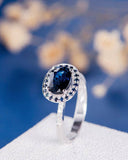 2ct Oval Cut Blue Sapphire Engagement Ring 14k White Gold Finish Antique Promise