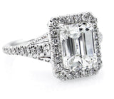 4Ct Emerald Cut Diamond Halo Solitaire Engagement Ring 18K White Gold Finish