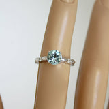 1Ct Round Cut Blue Aquamarine Diamond Accent Engagement Ring 14K White Gold Over