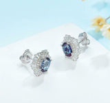 3ct Stud Earrings Oval Cut London Blue Topaz Cocktail  14k White Gold Finish