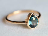 1ct Engagement Ring Pear Cut London Blue Topaz Solitaire 14k Yellow Gold Finish