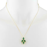 4ct Green Emerald Pendant with Chain Pear Cut Four Pear 14k Yellow Gold Finish