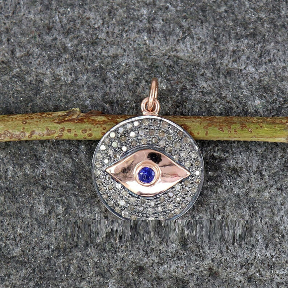 0.5ct Diamond Pendant Round Cut Brilliant Hamsa Eye 14k RoseGold Finish NO CHAIN