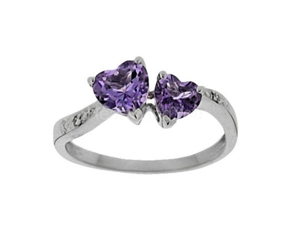 1ct Heart Cut Simulated Amethyst Toi Et Moi Engagement Ring 14k WhiteGold Plated