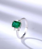 2ct Green Emerald Cut Engagement Ring Baguette Accent Trilogy 14k WhiteGold Over