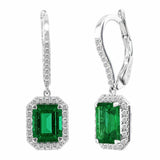 4Ct Green Emerald Diamond Halo Vertical Bar Drop Earrings 14K White Gold Finish