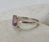 1.2ct Emerald Cut Purple Amethyst Engagement Ring Bezel Set 14k WhiteGold Finish