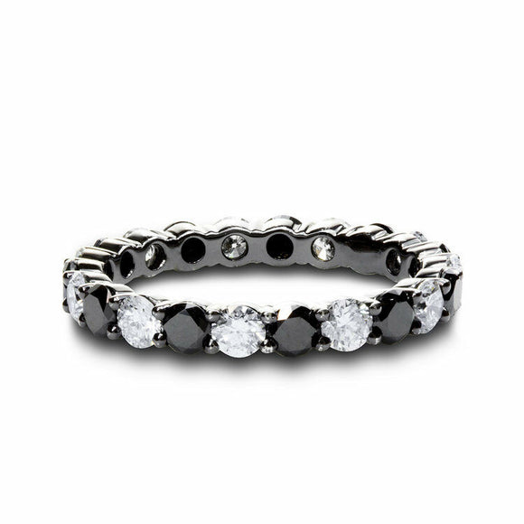 3ct Round Cut Black Diamond Eternity Wedding Ring Band 18k White Gold Finish