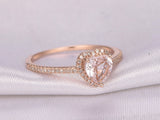 Heart Shape Morganite Engagement Ring 14k Rose Gold Finish Wedding Promise Women