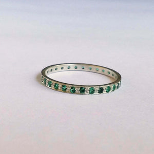 1ct Wedding Ring Band Round Cut Green Emerald Full Eternity 14k WhiteGold Finish