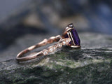 1.4Ct Cushion Cut Purple Amethyst Diamond Accent Promise Ring 14K Rose Gold Over