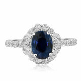 2ct Oval Cut Blue Sapphire Engagement Ring Halo Round Accent 14k White Gold Over