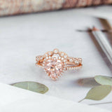 2ct Heart Cut Morganite Diamond Halo Curved Bridal Set Ring 14k Rose Gold Finish