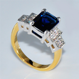 2.5ct Radiant Cut Blue Sapphire Engagement Ring 14k Dual Tone Finish Milgrain