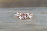 1ct Oval Cut Morganite Engagement Ring 14k Rose Gold Finish Diamond Leaf Accents