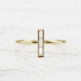 Vertical Bar Engagement Ring 0.35ct Baguette Cut Diamond 14k Yellow Gold Finish