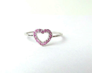 0.3ct Engagement Ring Round Pink Sapphire Open Heart Shaped 14k White Gold Over