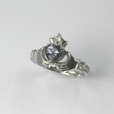 1ct Heart Cut Blue Tanzanite Engagement Ring Diamond Claddagh 14k WhiteGold Over