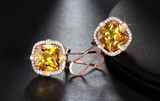 2ct Cushion Cut Yellow Citrine Halo Solitaire Stud Earrings 14k Rose Gold Finish