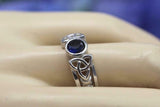 0.5ct Round Blue Sapphire Engagement Ring Celtic Trinity Knot 14k WhiteGold Over