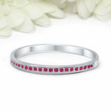 1ct Round Pink Sapphire Wedding Band Stackable Half Eternity 14k White Gold Over