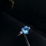 1ct Engagement Ring Heart Cut Blue Topaz Minimalist Trilogy 14k WhiteGold Finish