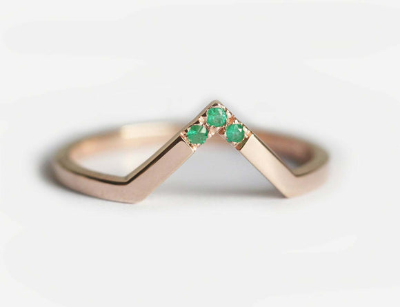 0.3ct Round Green Emerald Wedding Band Ring 14k Rose Gold Over Stackable Curved