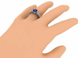 1.5ct Round Blue Sapphire Engagement Ring Vintage Filigree 14k White Gold Finish