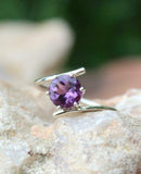 1ct Engagement Ring Round Purple Amethyst Bypass Solitaire 14k White Gold Finish