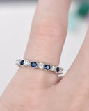 2Ct Round Blue Sapphire Diamond Wedding Band Half Eternity 14K White Gold Finish