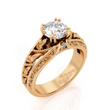 1ct Round Diamond Engagement Ring 14k Rose Gold Finish Leaves Milgrain Filigree