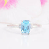 2ct Emerald Blue Aquamarine Engagement Ring Diamond Trilogy 14k White Gold Over