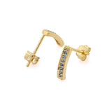 1.2ct Drop Earrings Round Cut Blue Sapphire Vertical Bar 14k Yellow Gold Finish